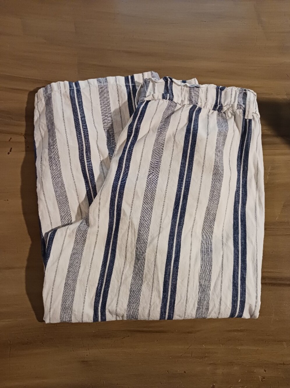 a.n.a Womens L Cotton Linen Blend Cropped Pants Blue And White Stripes Pockets